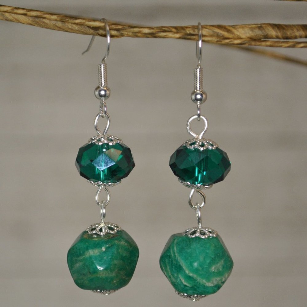 Amazonite & Faceted Crystal Earrings Handmade​​​​